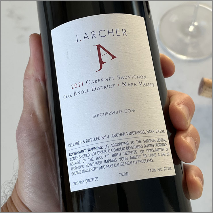 J. Archer Vineyards back label